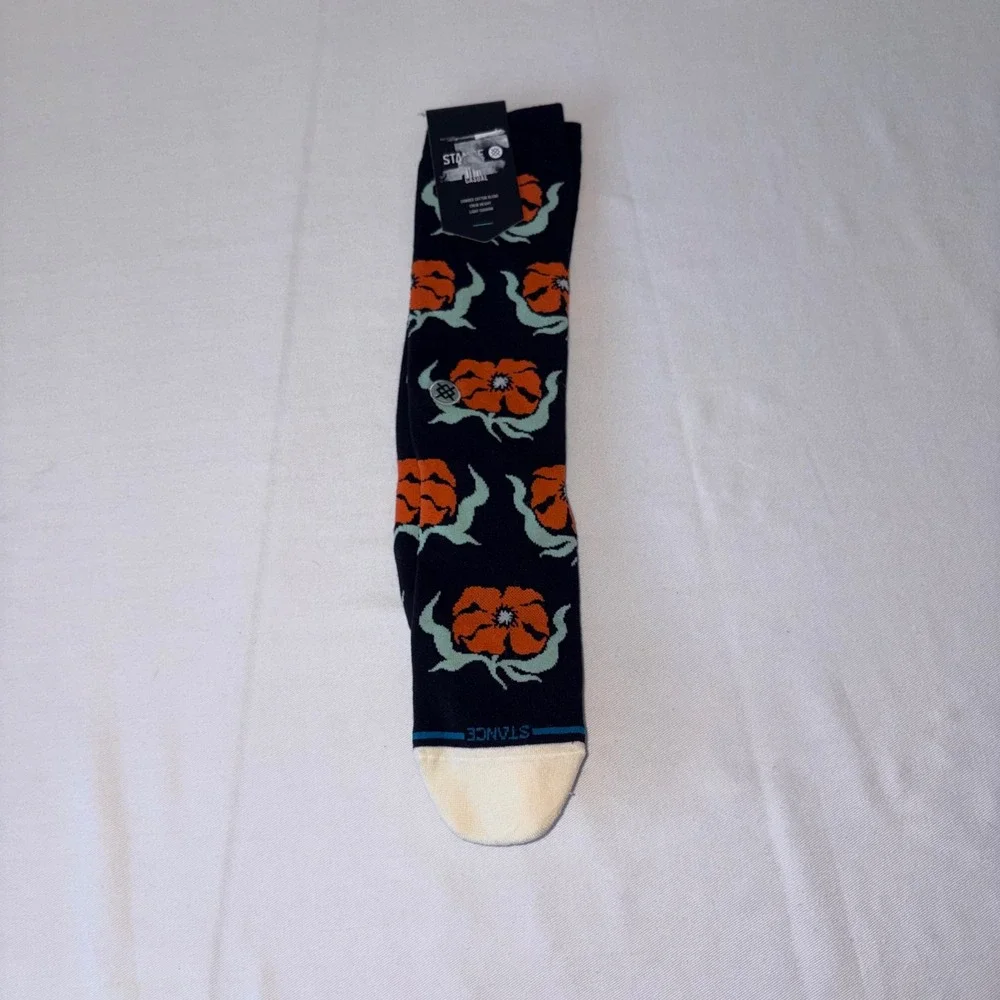 Stance Broadcast Floral Crew Socks Black Orange Large BLK NEW‎